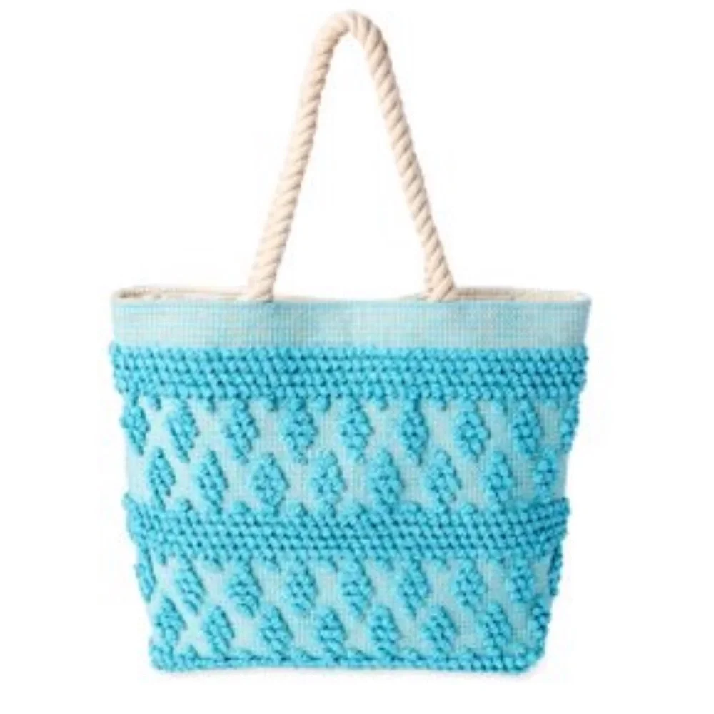 🪷 Turquoise / Teal Jacquard Beach Tote Bag
